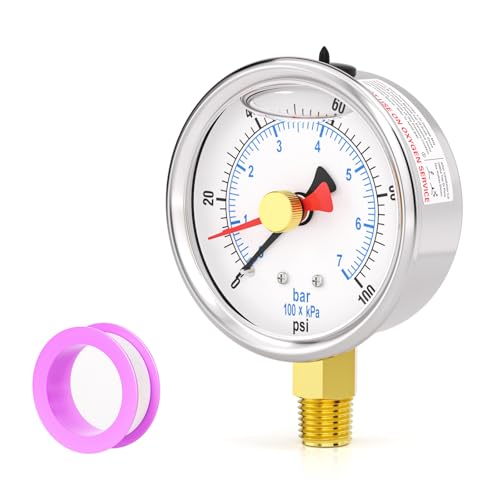 0 100PSI Stainless Steel with Reset Pointer Liquid Filled Pressure Gauge