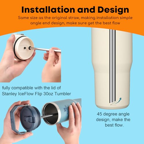 Stainless Steel Straws Compatible with Stanley Iceflow 20oz Flip Tumbler (6 Count)