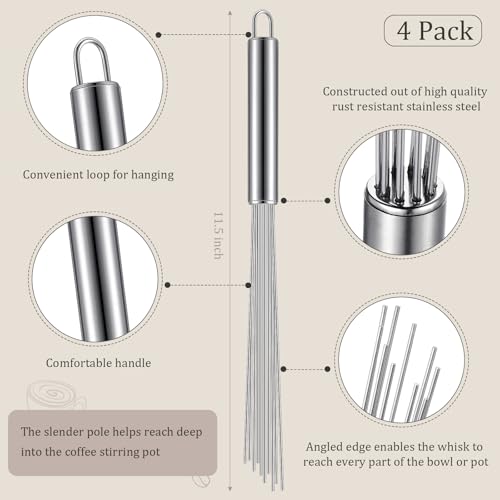 4 Pcs Barista Whisk Tool 11.5 Inch Long Handle 10 Needles Stirrer (4 Count)