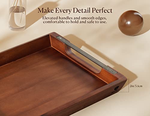 Acacia Wood Serving Tray with Metal Handle