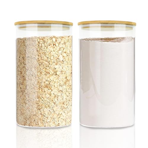 Large Glass Cereal Containers Storage with Airtight Bamboo Lids