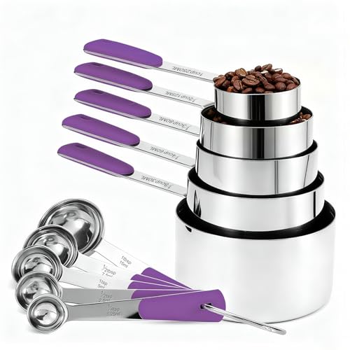 Measuring Cups and Spoons Set Stainless Steel 10 Piece for Cooking and Baking (10 Count)