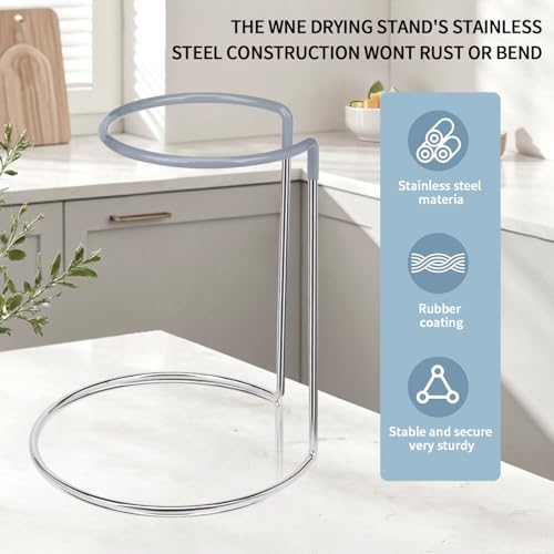 Wine Decanter Drying Stand with Rubber Coated Top to Prevent Scratches