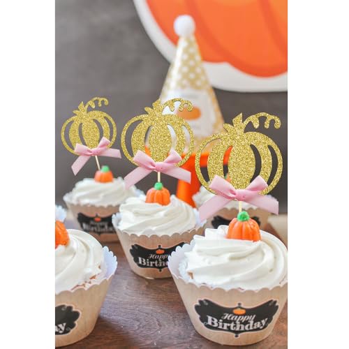 Pumpkin Cupcake Topper Fall Theme Cake Decoration (24 Count)