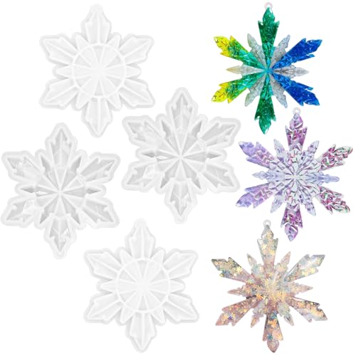 4Pcs Christmas Snowflake Silicone Mold Resin Ornament Molds for Epoxy Resin