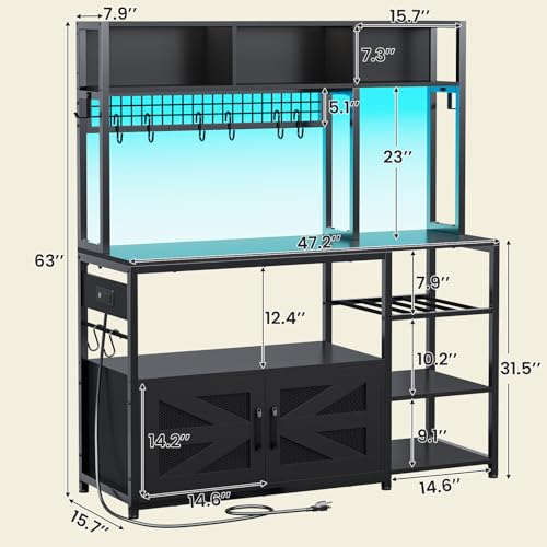 47.2 Inch Bakers Rack with Power Outlet