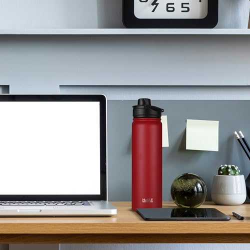 Insulated Water Bottle 22 oz Double Wall Stainless Steel Water Bottle Wide Mouth with Straw Lid & Spout Lid Keeps Cold or Hot