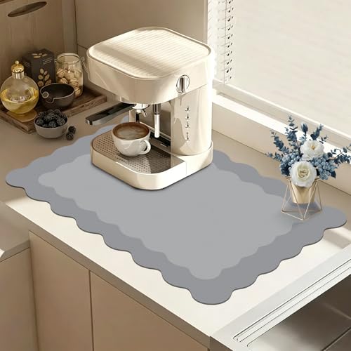 Grey Scalloped Coffee Mat for Countertop Coffee Bar Mat Matt