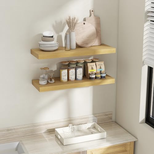 36 Inch Oak Floating Shelves for Wall (2 Count)