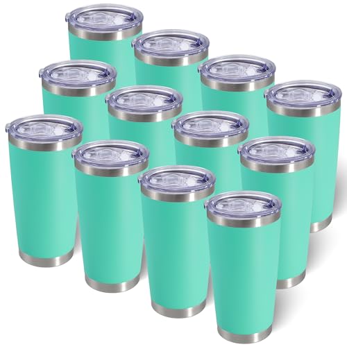 20oz Tumbler with Lid Stainless Steel Tumblers Insulated Mug Light Blue 12P (12 Count)