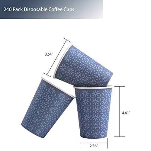 240 Pack Paper Cups 12 oz Bulk Disposable Coffee Cups Navy Floral (240 Count)