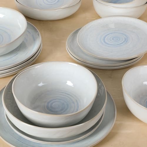 Auckland Blue Swirl Stoneware Reactive Glaze 16 Piece