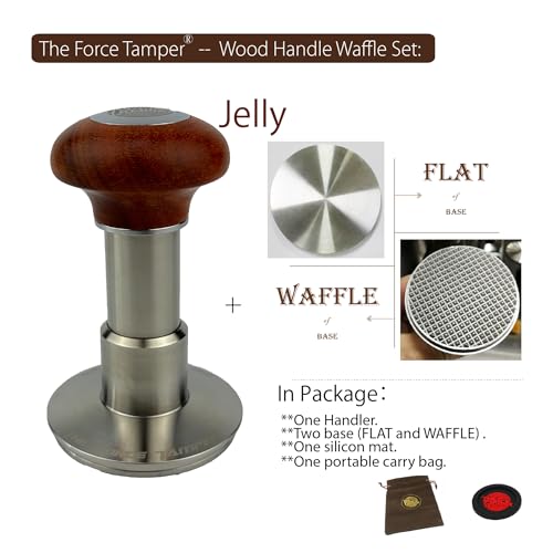 58.35mm Waffle Set Reddish Brown Wooden Jellyfish Handle Coffee Tamper