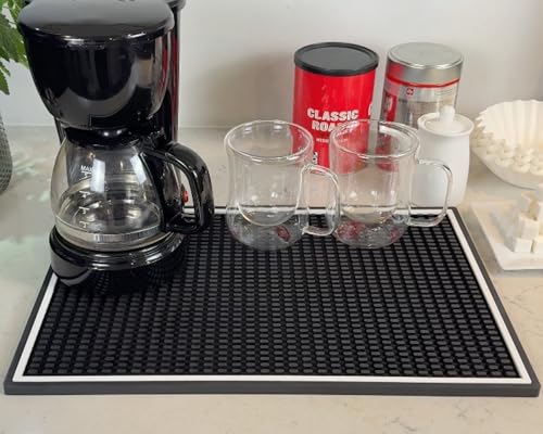 Coffee Bar Mat for Countertop White Frame 18x12 in
