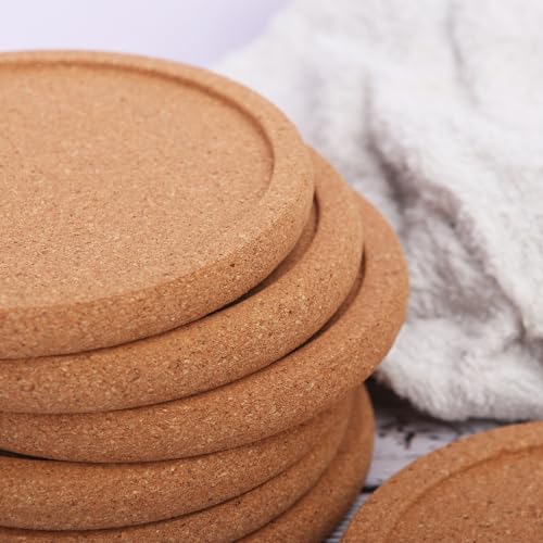 60 Pack 4 Inch Round Cork Coasters with Lip