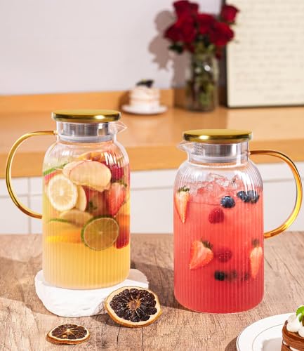 2 PACK Glass Pitcher with Lid 64 oz (2 Count)