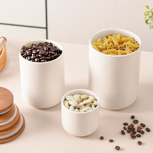 White Ceramic Canister Set with Bamboo Lids