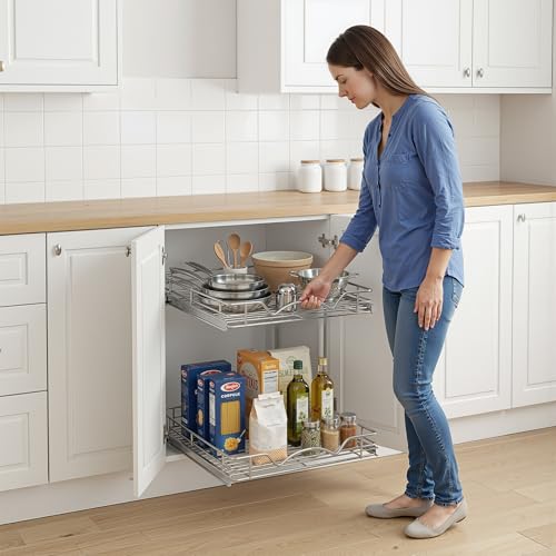 2-Tier Pull-Out Cabinet Organizer for Kitchen, 20" W x 21”D x 16.5" H