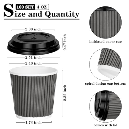 100 Pack 4oz Disposable Espresso Cups with Lids (100 Count)