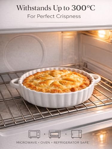 6in Ceramic Mini Pie Pan Set of 6 with Handles for Pie Quiche Tart. Easy to grip (6 Count)