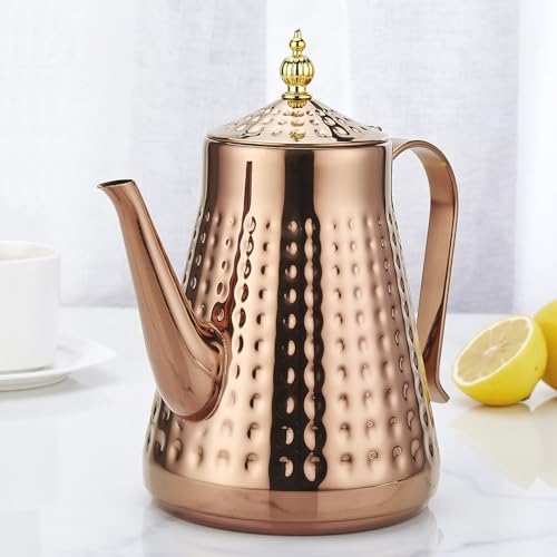1.8L(60oz) Stainless Steel Hammer Patterned Teapot With Removeable Infuser,Loose leaf cover,Copper