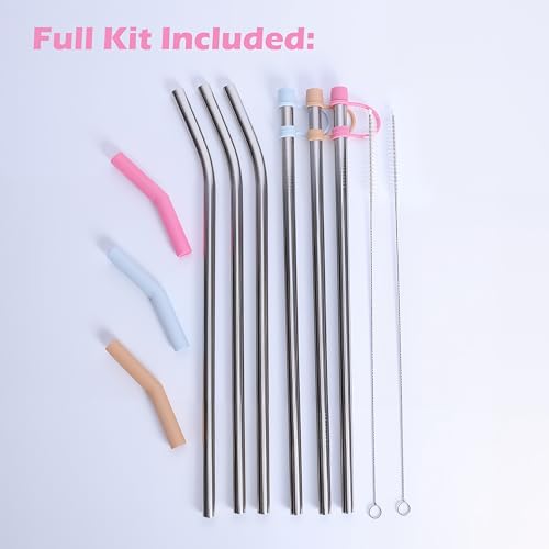 12" Stainless Steel Straws with Covers fit Stanl (6 Count)