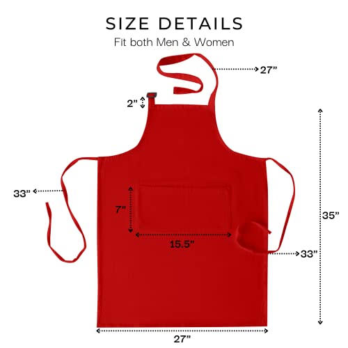 Bulk Apron Women Men with Pockets Cotton Kitchen Cooking Chef Aprons Red 35x27 Inches Set of 10 (10 Count)