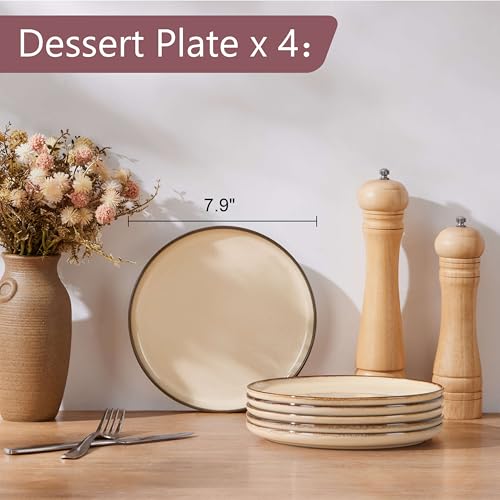 Ceramic 7.9 Inch Dinner Dessert Plates Set of 4 (4 Count)