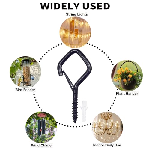 100 PCS Black Eye Screw Hooks for Hanging Heavy Duty with Safety Buckle.Metal Ceiling Hooks for Hanging Plants Cup Wind Chime Bird Feeders Patio Lights At Indoor&Outdoor (100 Count)