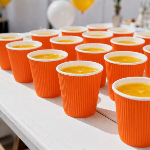 Ripple Wall Coffee Cups 500 Count 8 Ounce Insulated Tangerine Orange Paper Cups