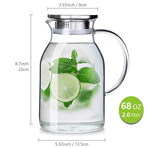 68OZ Glass Pitcher with Lid and Spout