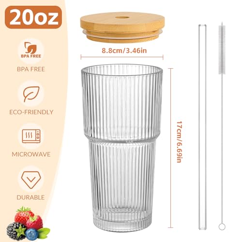 20oz Glass Cups with Lids and Straws