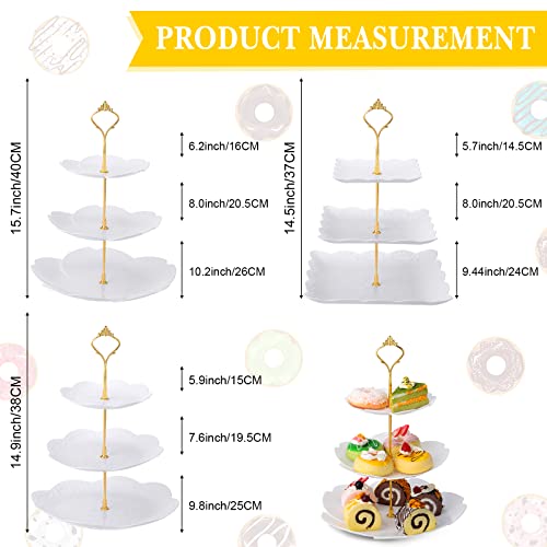 6 Pack 3 Tiered Serving Tray White Plastic Dessert Tower