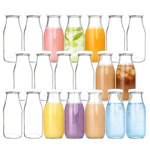12 oz Glass Milk Bottles with Lids (20 Count)