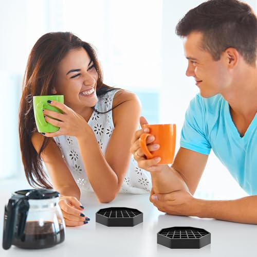 2 Pcs 4 Inch Drip Tray Coffee Countertop Tray Black Plastic Spill Octagon Drip Coaster with Honeycomb Grid for Drink Tea Wine Beverage (2 Count)