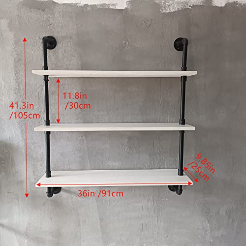 Floating Bookshel Industrial Pipe Shelving Pipe Shelves Rustic White Wall Shelves 36 Inch Farmhouse Book Shelves for Kitchen Bar