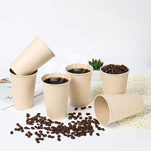 15 oz Disposable Light Brown Paper Coffee Cups Bamboo Fiber 160 Pack (160 Count)