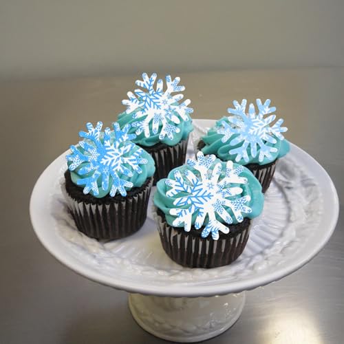 50Pcs Edible Snowflake Cupcake Cake Toppers Wafer Paper Snowflake Cake Decorations for Christmas Winter Frozen Theme Party Supply Decoration Multi Blue (60 Count)