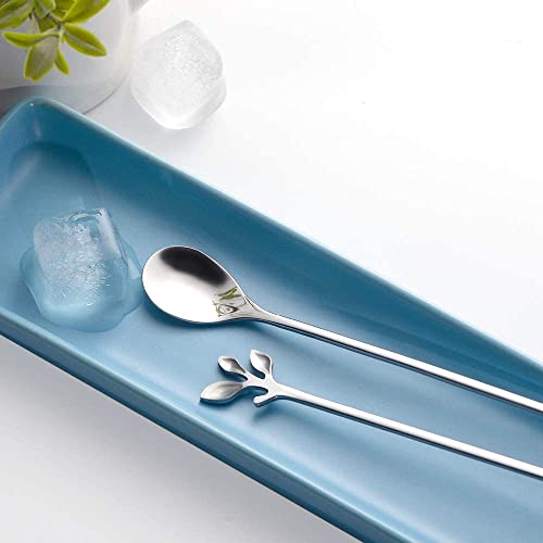 6 Piece Elegant Silver Leaf Long Handle Teaspoons (6 Count)