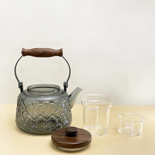 Stovetop Safe Glass Teapot with Malus Spectabilis Pattern Removable Infuser Fine Borosilicate Tea Pot perfect for Fruit Flowering Tea Canister Premium Quality Tea Kettle Gift