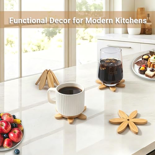 Wooden Tree Shaped Coasters Set for Coffee Table (4 Count)