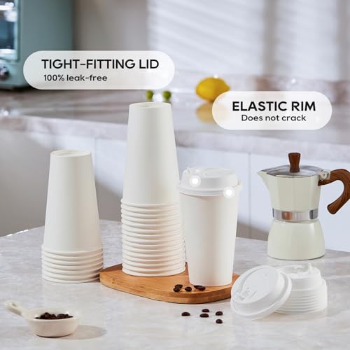 100 Pack 16 oz Disposable Paper Coffee Cups with Lids (100 Count)
