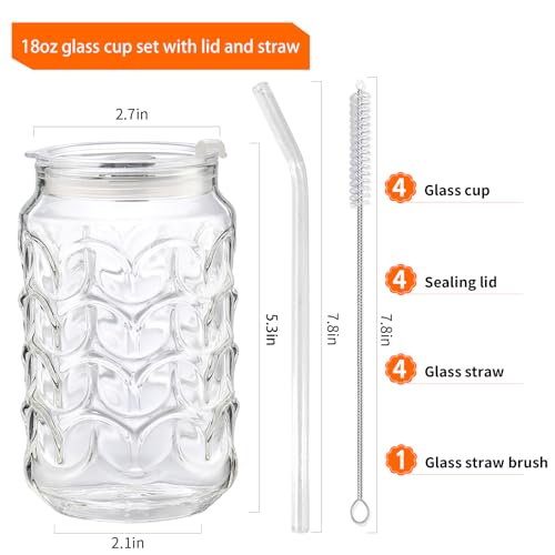 4 Pack 18oz Borosilicate Glass Cups with Leakproof Lids & Straws (18 Count)