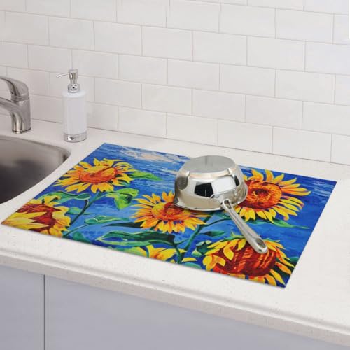 Sunflowers Large Dish Drying Mats For Kitchen Counter