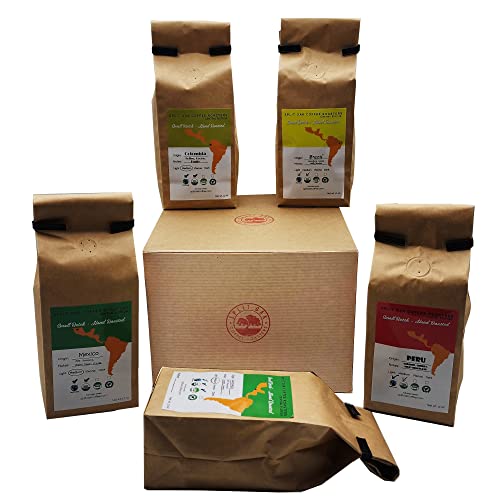 Coffee Gift Set Las Americas 5 Pack 12oz Gourmet Organic Medium Roast whole Bean with Best Beans From Mexico (60 Ounce)