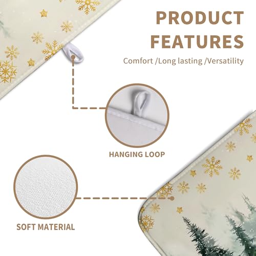 Winter Deer Snowflakes Dish Drying Mat Christmas Snow Forest Large Kitchen Mats Dish Drying Pad Absorbent Dish Dryer Mat for Kitchen Countertops Microfiber Drainer Pad Dish Drying Mats
