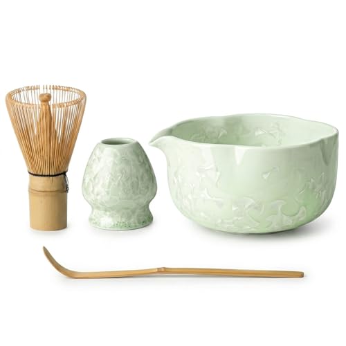 Matcha Set, 4-Piece Matcha Whisk Set with Crystal Glazed Bowl (4 Count)