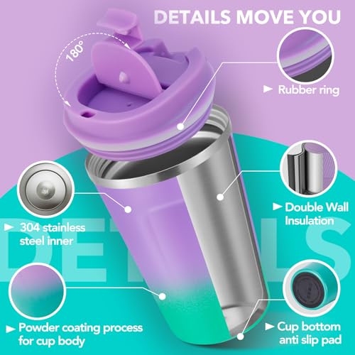 12 oz Double Wall Insulated Vacuum Travel Coffee Mug with Flip Lid Bulk 2 Pack (2 Count)