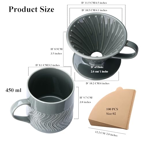 Pour Over Coffee Maker with 100 Sheets of Paper Filter