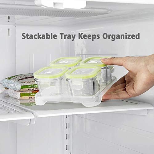 4 Pack Glass Baby Food Containers with Airtight Lids and Stackable Tray (4 Count)